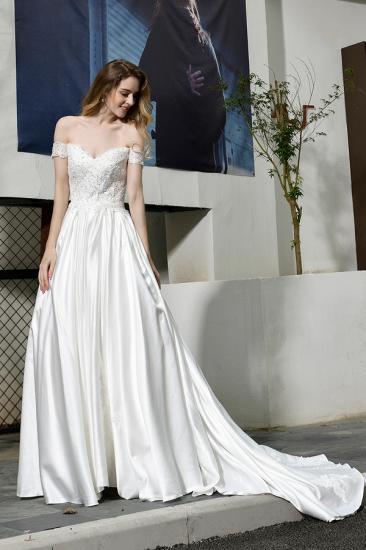 Beautiful Backless Off the Shoulder Sweetheart White Fall/Winter Wedding Dress_8