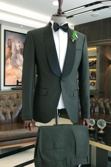 Dark Green One Button Wedding Suits With Black Shawl Lapel_1
