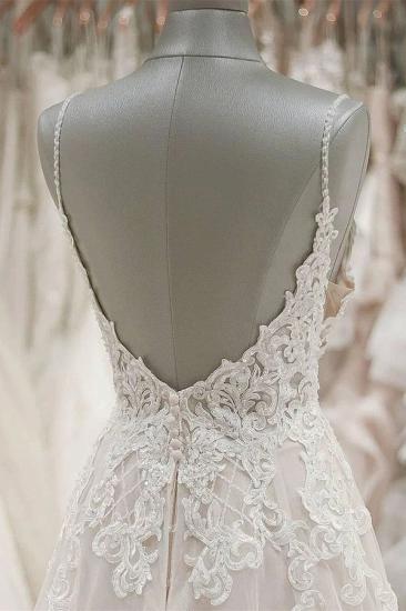 Bradyonlinewholesale Sexy Spaghetti Straps V-neck Tulle Wedding Dress Lace Appliques Ruffles Bridal Gowns On Sale_3