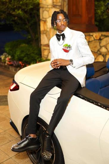 Valentine White Shawl Lapel Jacquard Prom Suits_2