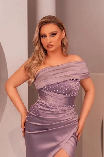 Elegant Purple Side Slit Bandeau Evening Dress | Purple Prom Dresses_2