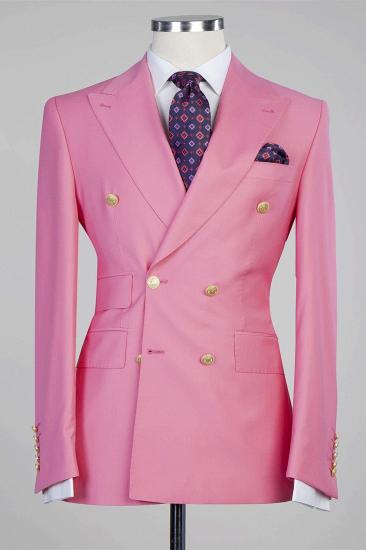 Pink Fashion Double Breasted Peaked Lapel Men Suits_1
