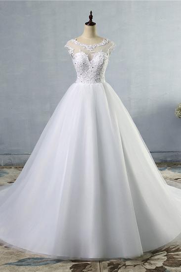 Bradyonlinewholesale Elegant Jewel Tulles Lace Wedding Dress Sleeveless Appliques Beadings Bridal Gowns Online
