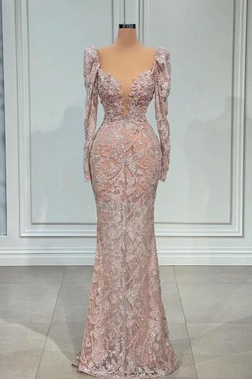 Sexy Pink Sweetheart Long Sleeve Lace Mermaid Prom Dress Evening Gowns