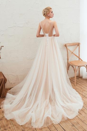 Unique Tulle V-Neck Ivory Affordable Wedding Dress with Appliques_2