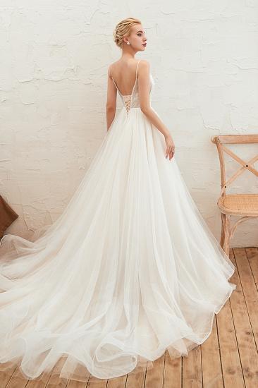 Chic Spaghetti Straps V-Neck Ivory Tulle Wedding Dress with Appliques_5