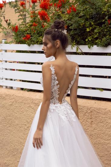 Lace Sleeveless V-Neck Backless Floral A-Line Wedding Dress | Tulle Bridal Dresses_4