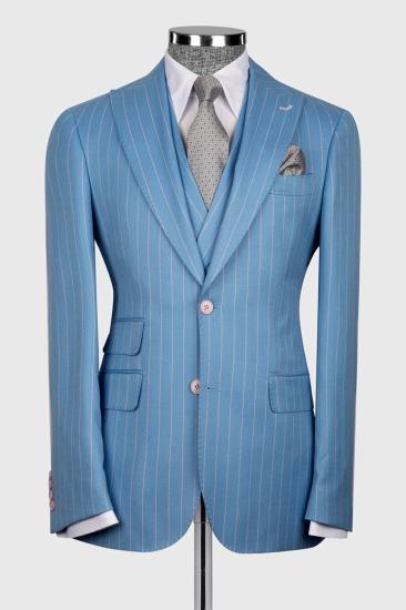 Cheng Gentlemen Blue 3 Piece Pinstripe Business Suit with Waistcoat_3