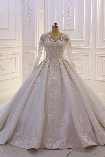 Luxury White Long Sleeves Appliques Beadings Wedding Dress_3