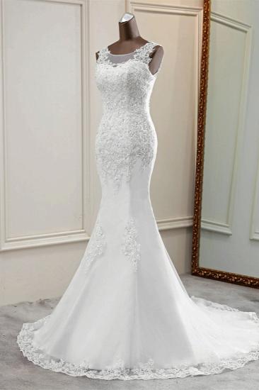 Bradyonlinewholesale Stunning Jewel Sleeveless White Wedding Dresses White Mermaid Beadings Bridal Gowns_4