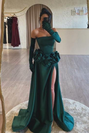Strapless Flower Split Front Floor-length A-Line Prom Dresses_1