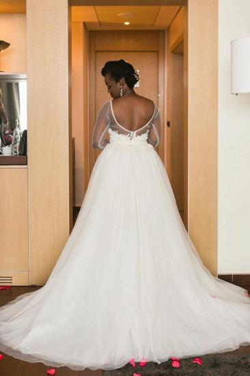Long Sleeve Sheer Tulle Wedding Dresses Lace Open Back Overskirt Bridal Gowns_2