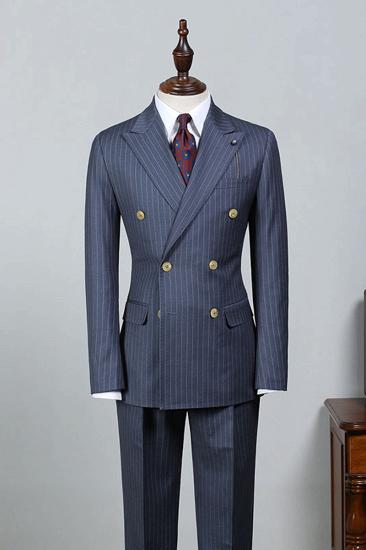 Jack New Navy Striped Point Collar Suit_1