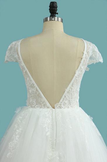 Bradyonlinewholesale Elegant Jewel Tulle Lace Wedding Dress Short Sleeves Appliques Ruffles Bridal Gowns Online_4