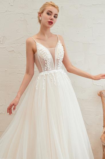 Summer Spaghetti Straps Plunging V-neck Champange Wedding Dress | Sexy Low Back Bridal Gowns Online_4