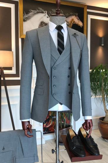 Trendy Grey 3 Piece Point Lapel Business Suit for Men_1