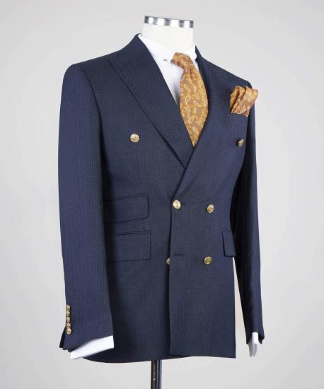 New Arrival Navy Peaked Lapel Double Breasted Busibess Men Suits_2