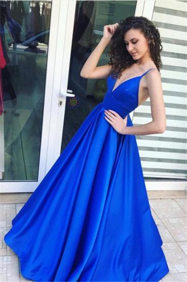 Simple Royal Blue A-line Spaghetti Straps Evening Dresses | Puffy Open Back Formal Dresses_1