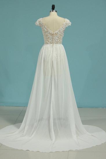 Bradyonlinewholesale Simple Chiffon Ruffles Lace Wedding Dress Appliques Cap Sleeves V-neck Beadings Bridal Gowns On Sale_2