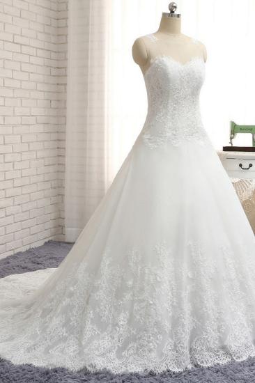 Bradyonlinewholesale Chic White A-line Tulle Wedding Dresses Jewel Sleeveless Ruffle Bridal Gowns With Appliques On Sale_3