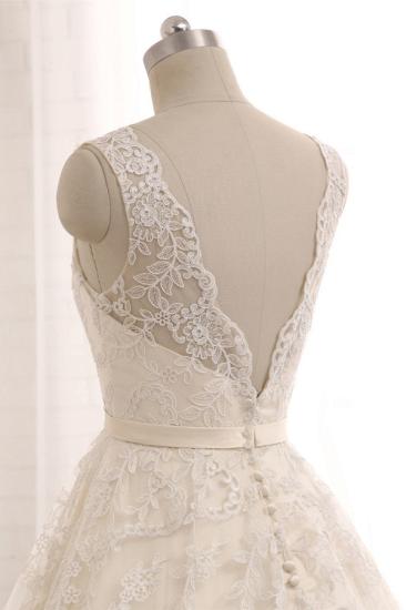 Bradyonlinewholesale Chic Champagne Jewel Sleeveless Wedding Dresses A-line Lace Bridal Gowns With Appliques On Sale_5