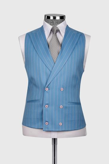 Cheng Gentlemen Blue 3 Piece Pinstripe Business Suit with Waistcoat_2