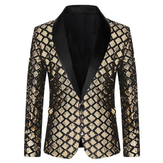 Bevis Sparkle Gold Sequins Shawl Lapel  Prom Suits_4