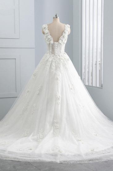 Bradyonlinewholesale Glamorous V-Neck Tulle Wedding Dress with Flowers Appliques Sleeveless Beadings Bridal Gowns Online_2