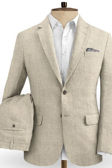 Khaki Linen Two Piece Summer Beach Wedding Mens Suit |  Groom Two Piece Tuxedo Online_2
