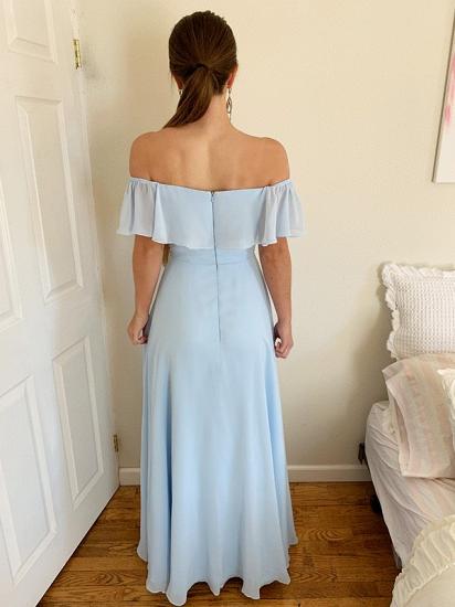 Off the shoulder ruffles neckline sky blue bridesmaid dress_2