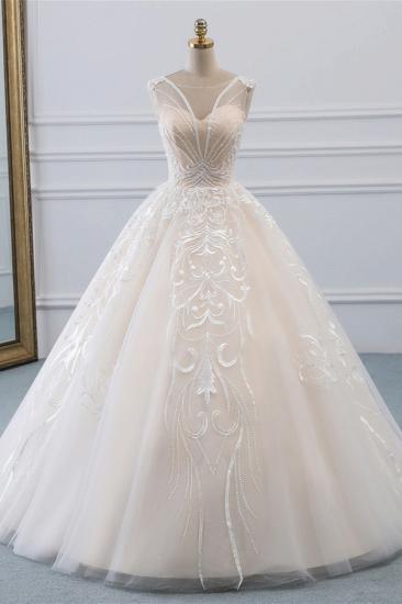Bradyonlinewholesale Glamorous Sleeveless Jewel Pink Wedding Dresses Tulle Ruffles Bridal Gowns With Appliques Online_1