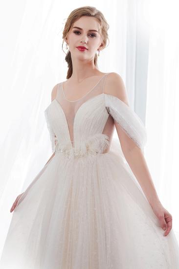 A-line Sleeveless Floor Length Lace Ivory Wedding Dresses_5