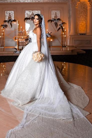 Beautiful Sweetheart Strapless Pearls Bridal Dress Sleeveless Glitter Sequins Wedding Dress_1