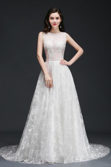 AMINA | A-line Jewel Court Train Lace Simple Wedding Dresses with Buttons_1