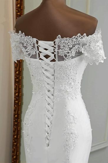 Bradyonlinewholesale Gorgeous Off-the-Shoulder Lace Mermaid Wedding Dresses Short Sleeves Rhinestons Bridal Gowns_7