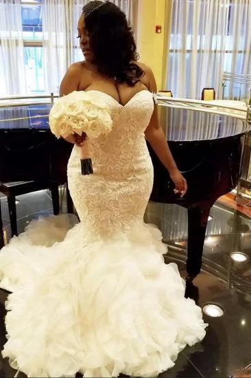 Sweetheart Fit and Flare Lace Wedding Dresses | TieScarlet Ruffles Tulle Bridal Dress with Court Train_1