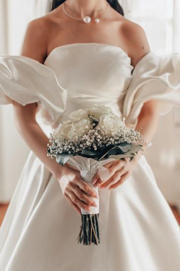 Classy Strapless Off-the-Shoulder Satin A-Line Wedding Dresses_6