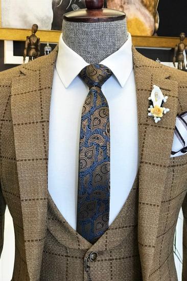 Archibald New Brown Plaid Lapel Three-piece Business Mens Suit_3