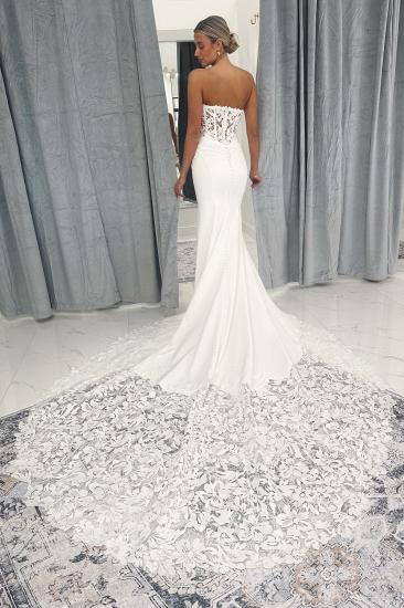 Strapless Satin Appliques Lace Mermaid Wedding Dresses with Train_3