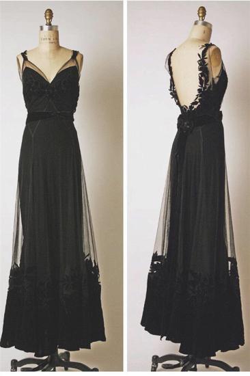 Black V-Neck Applique Cute Prom Dresses Floor Length Backless Sexy Long Sheer Evening Gowns