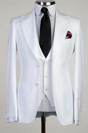 New white pointed lapel three-piece men's business suit_1