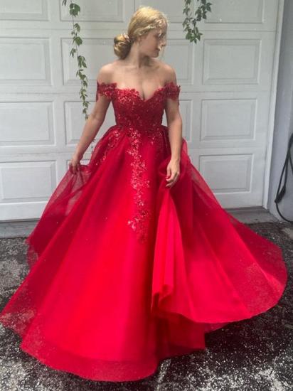 Off the shoulder burgundy sweetheart lace prom dress
