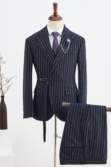Bernard Sleek Black Striped Adjustable Belt Slim Fit Suit_2