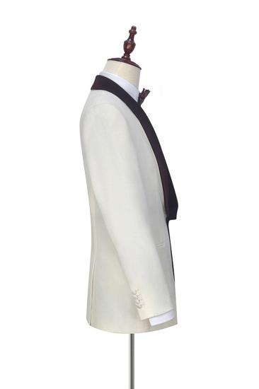 Velvet Shawl Collar White Wedding Tuxedo |  Burgundy Tank Top Three Piece Wedding Dress_5