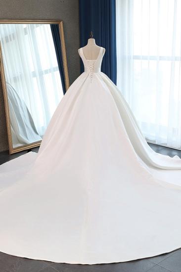 Bradyonlinewholesale Sexy Deep-V-Neck Straps Satin Wedding Dress Ball Gown Ruffles Sleeveless Bridal Gowns Online_2