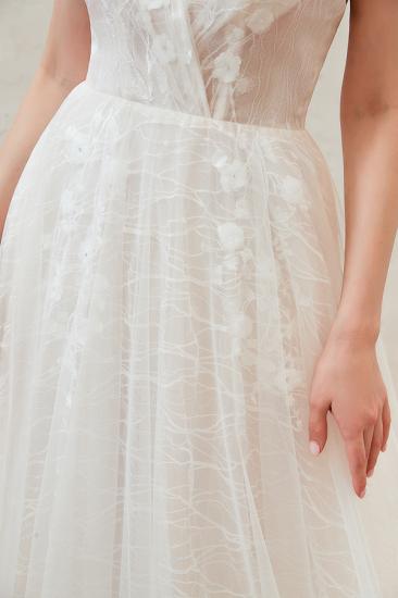 Affordable Tulle V-Neck Long Wedding Dress with Appliques_9