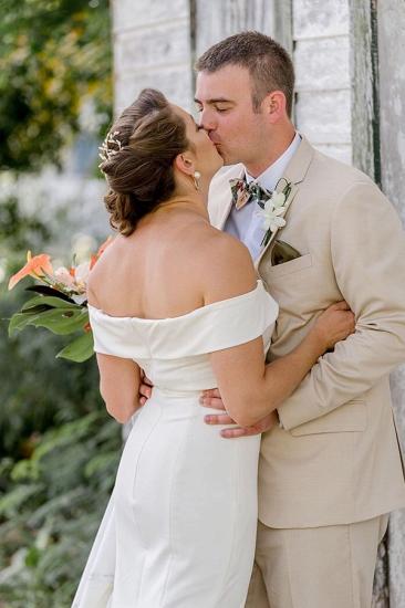 Elegant Off The Shoulder Sheath Wedding Dresses | Floor Length Bridal Gowns Online_3