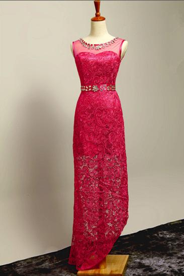 Rose Lace Floor Length Prom Gowns Elegant Zipper Crystal Evening Dresses
