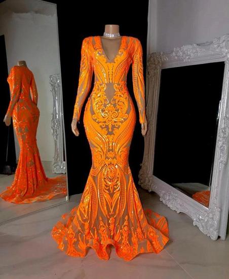 Orange v-neck sequin mermaid prom ress_2