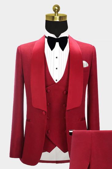 Abbas Red Three Piece Fashion Shawl Lapel Wedding Groom Suit_3